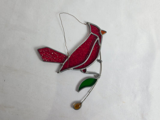 1960s Vintage Tiffany- Styled Stained-Glass Panel Featuring A Cardinal CSHW