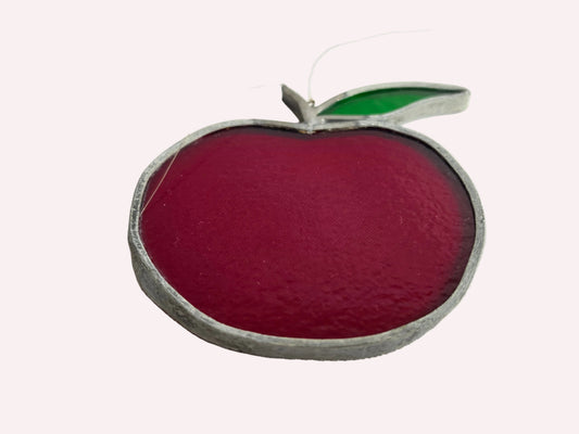 1960s Vintage Tiffany- Styled Stained-Glass Panel Featuring An Apple CSHW
