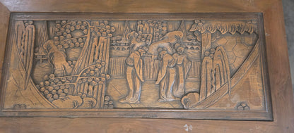 Vtg. Chinese Camphor Wood Carved Relief Chest of Drawers