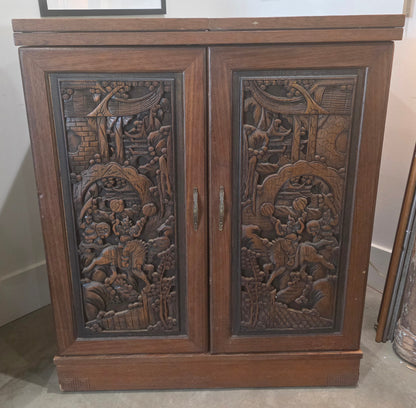 Hand-Carved Asian Flip-Top Dry Bar