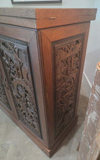 Hand-Carved Asian Flip-Top Dry Bar