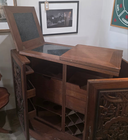 Hand-Carved Asian Flip-Top Dry Bar