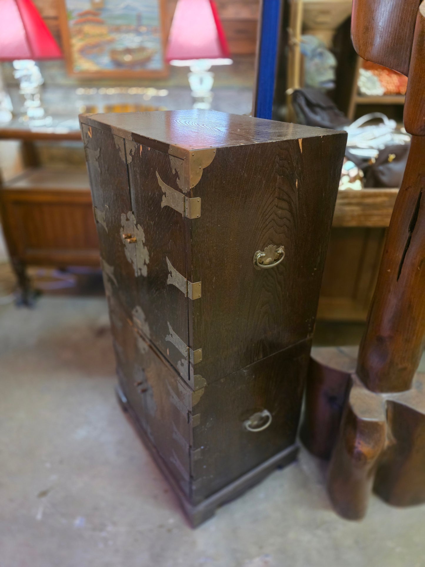 Vtg. 2 Piece Chest w/ Brass Accents