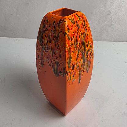 Vtg. Orange Drip Glaze Vase