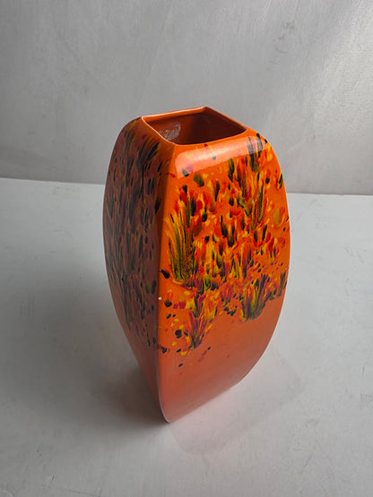 Vtg. Orange Drip Glaze Vase