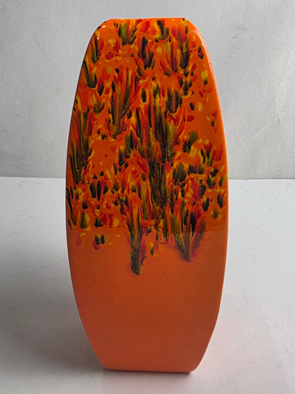 Vtg. Orange Drip Glaze Vase