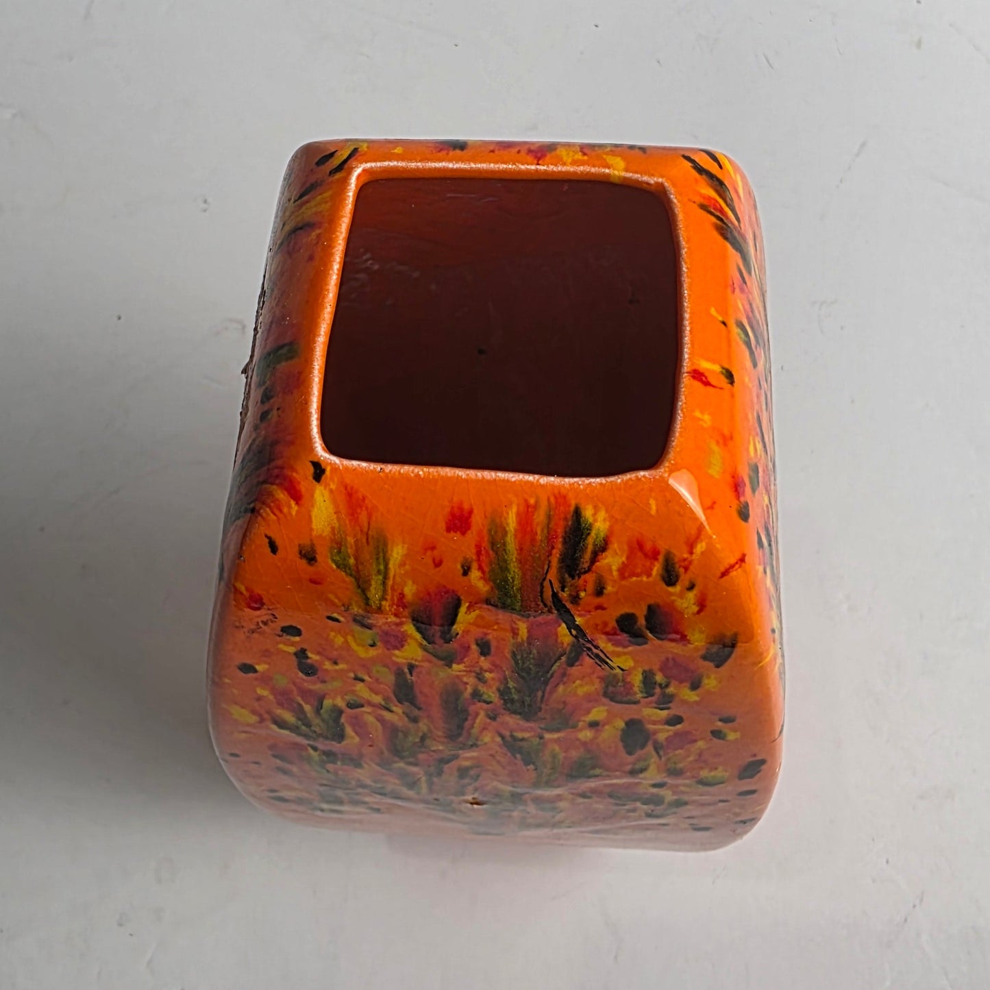 Vtg. Orange Drip Glaze Vase