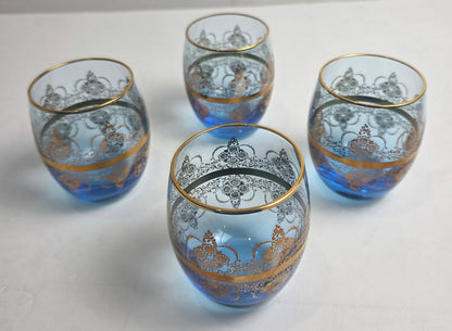 Vtg. Murano 14K Gold/Blue Wine Glass Set (4)