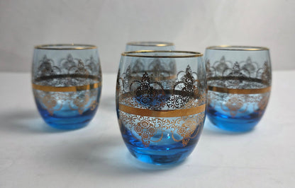 Vtg. Murano 14K Gold/Blue Wine Glass Set (4)