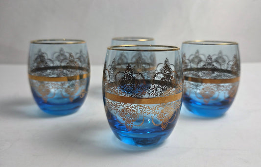 Vtg. Murano 14K Gold/Blue Wine Glass Set (4)