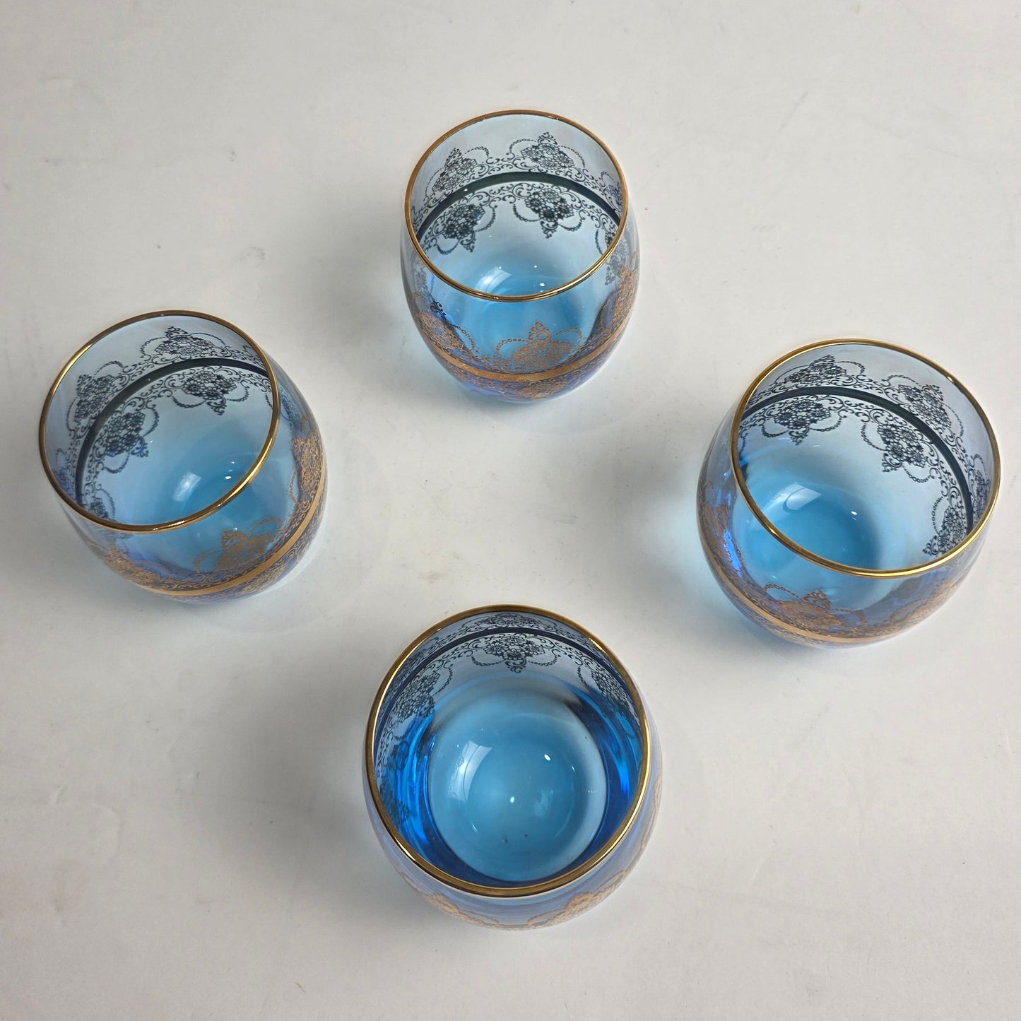 Vtg. Murano 14K Gold/Blue Wine Glass Set (4)