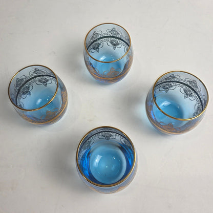 Vtg. Murano 14K Gold/Blue Wine Glass Set (4)