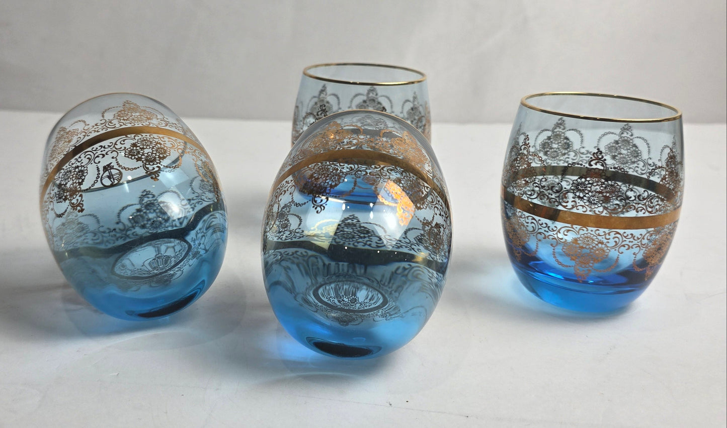 Vtg. Murano 14K Gold/Blue Wine Glass Set (4)
