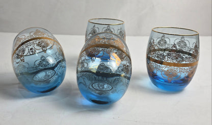 Vtg. Murano 14K Gold/Blue Wine Glass Set (4)