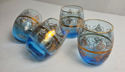 Vtg. Murano 14K Gold/Blue Wine Glass Set (4)