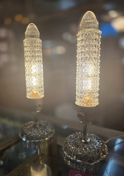 Vtg. Set Glass Skyscraper Lamps