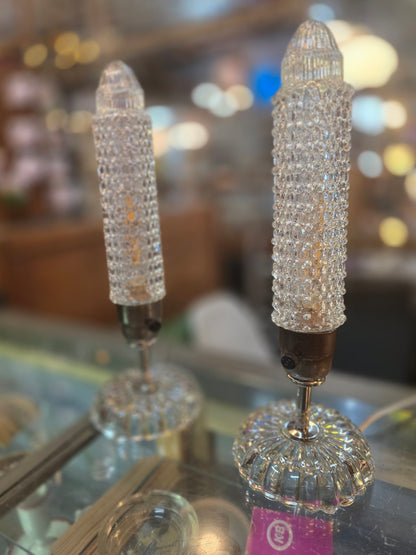 Vtg. Set Glass Skyscraper Lamps