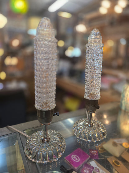 Vtg. Set Glass Skyscraper Lamps
