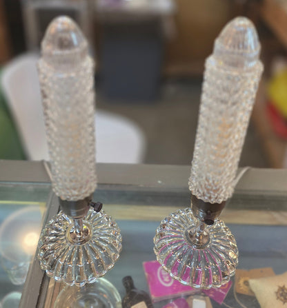Vtg. Set Glass Skyscraper Lamps