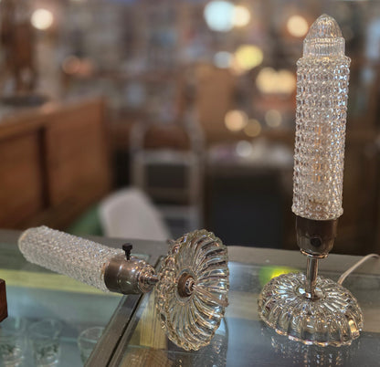 Vtg. Set Glass Skyscraper Lamps