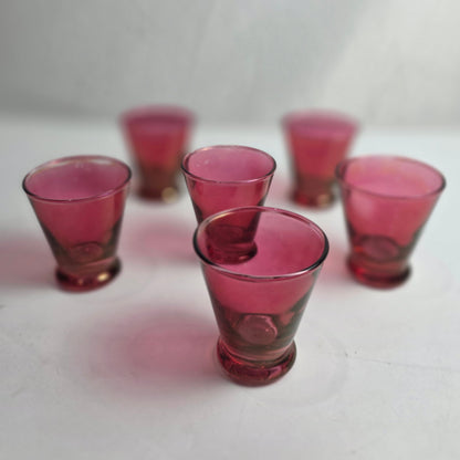 Vtg. Set Iridescent Cranberry Glasses (6)