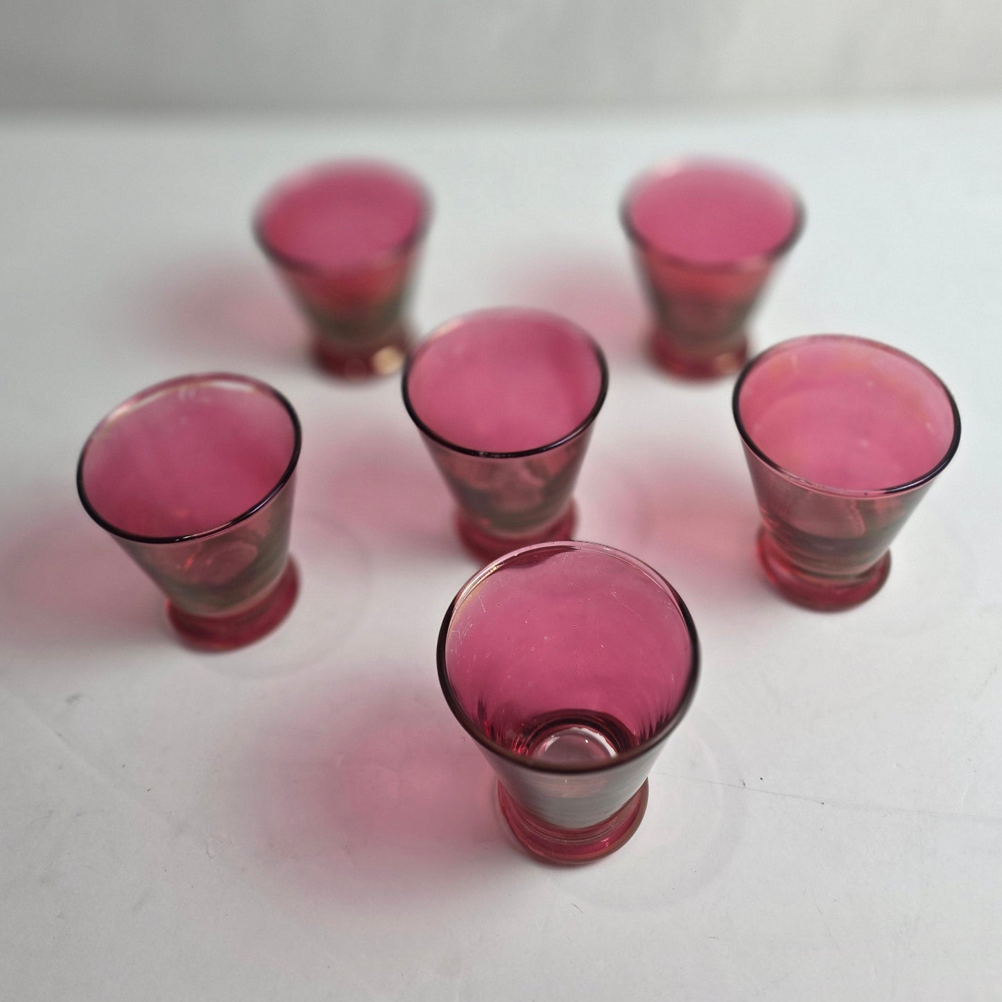 Vtg. Set Iridescent Cranberry Glasses (6)