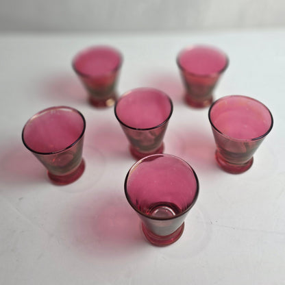 Vtg. Set Iridescent Cranberry Glasses (6)