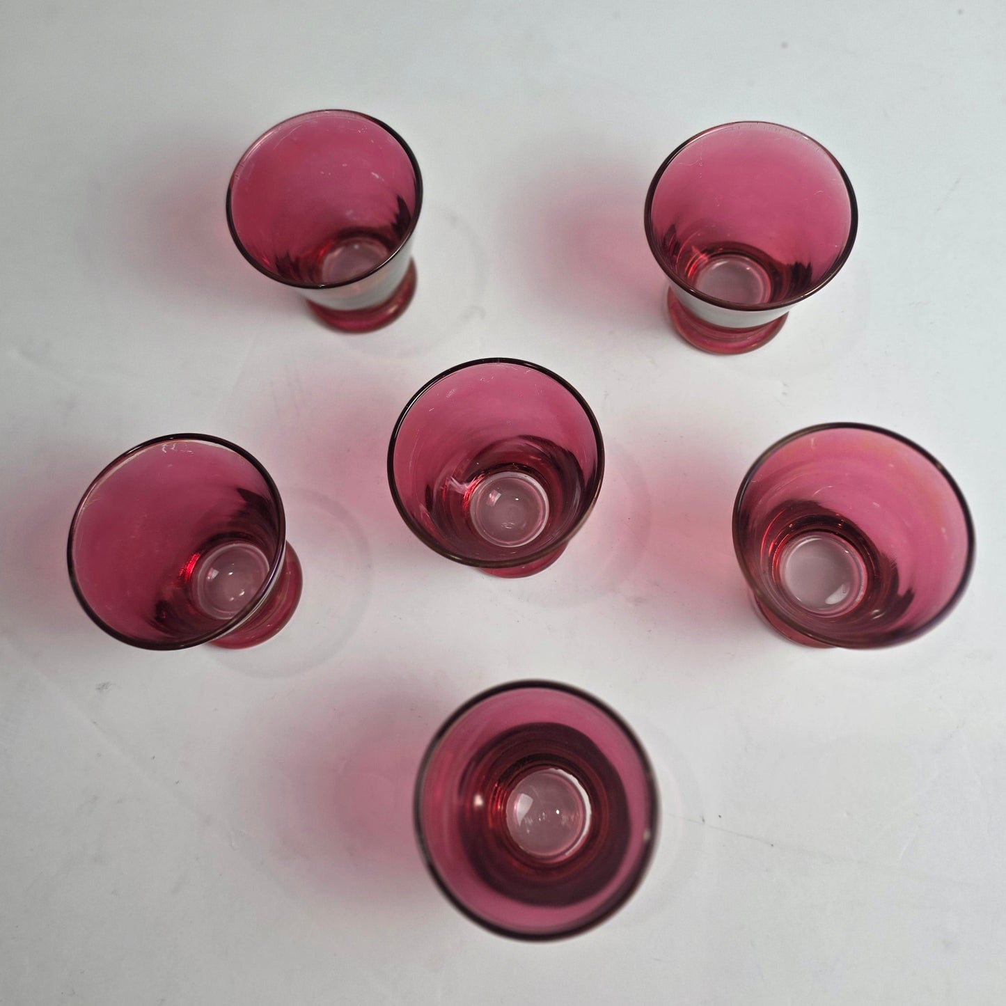 Vtg. Set Iridescent Cranberry Glasses (6)