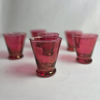 Vtg. Set Iridescent Cranberry Glasses (6)