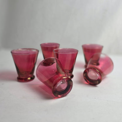 Vtg. Set Iridescent Cranberry Glasses (6)