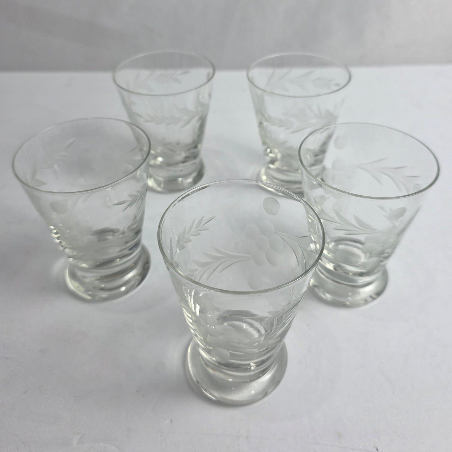 Vtg. Set of 5 Etched Mid-Century Glasses