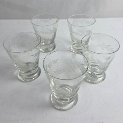 Vtg. Set of 5 Etched Mid-Century Glasses