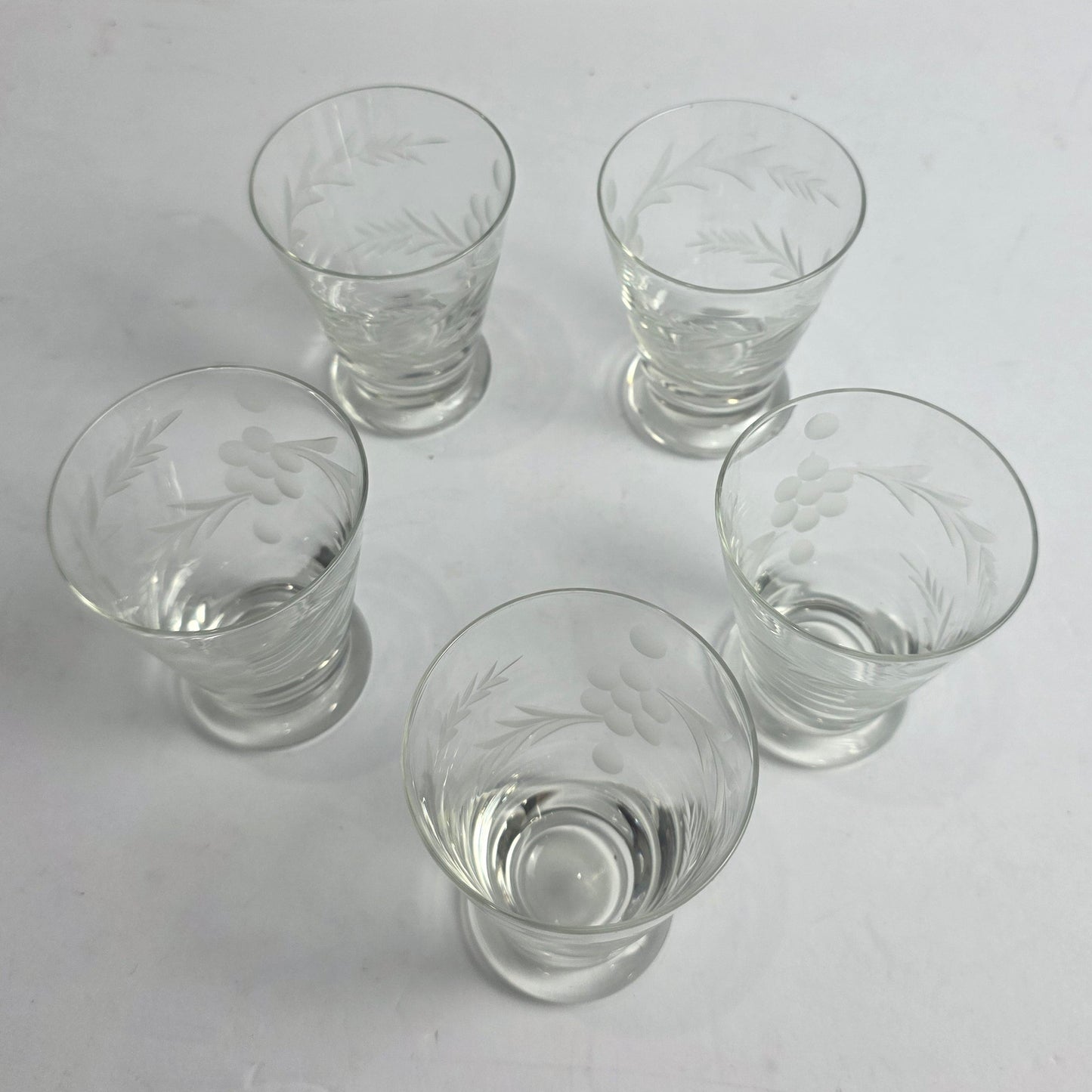 Vtg. Set of 5 Etched Mid-Century Glasses