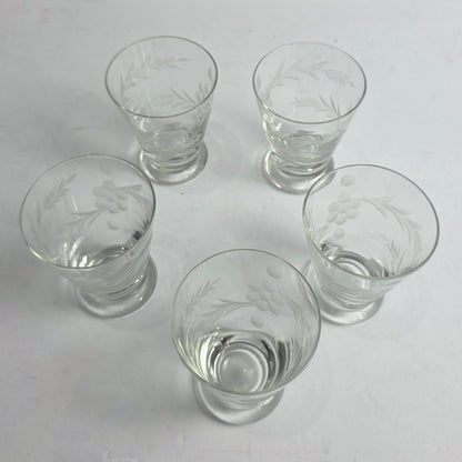 Vtg. Set of 5 Etched Mid-Century Glasses