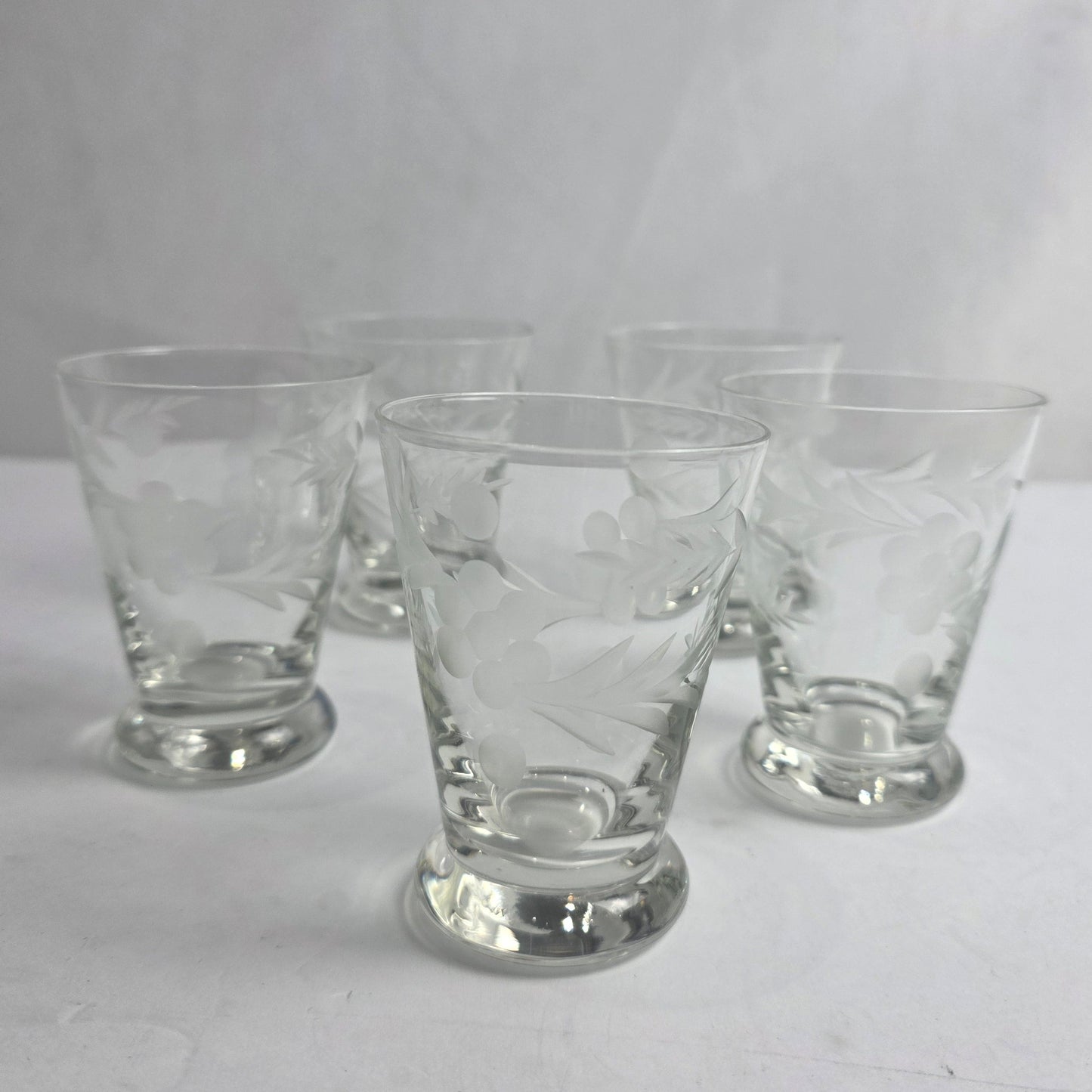 Vtg. Set of 5 Etched Mid-Century Glasses