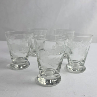 Vtg. Set of 5 Etched Mid-Century Glasses