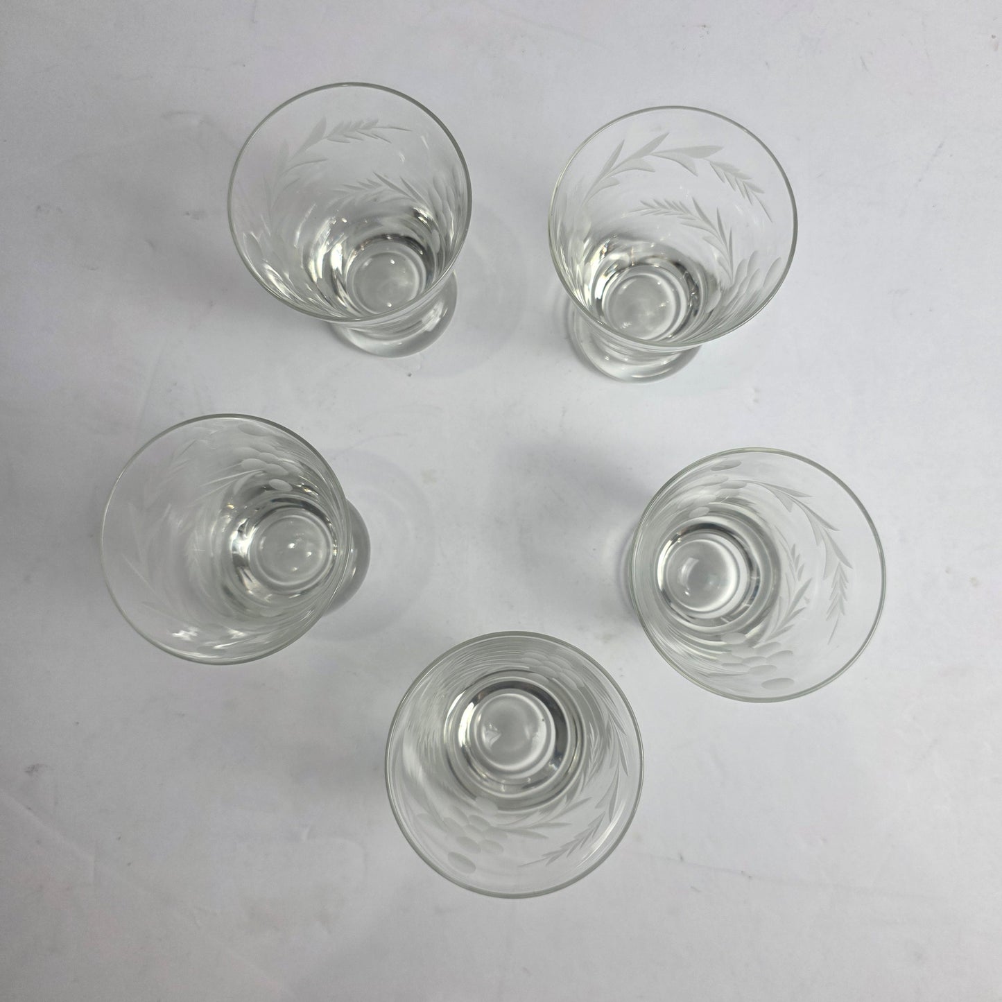Vtg. Set of 5 Etched Mid-Century Glasses