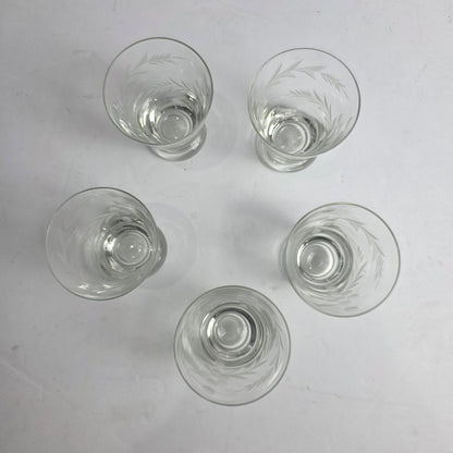 Vtg. Set of 5 Etched Mid-Century Glasses