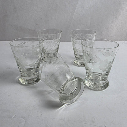 Vtg. Set of 5 Etched Mid-Century Glasses