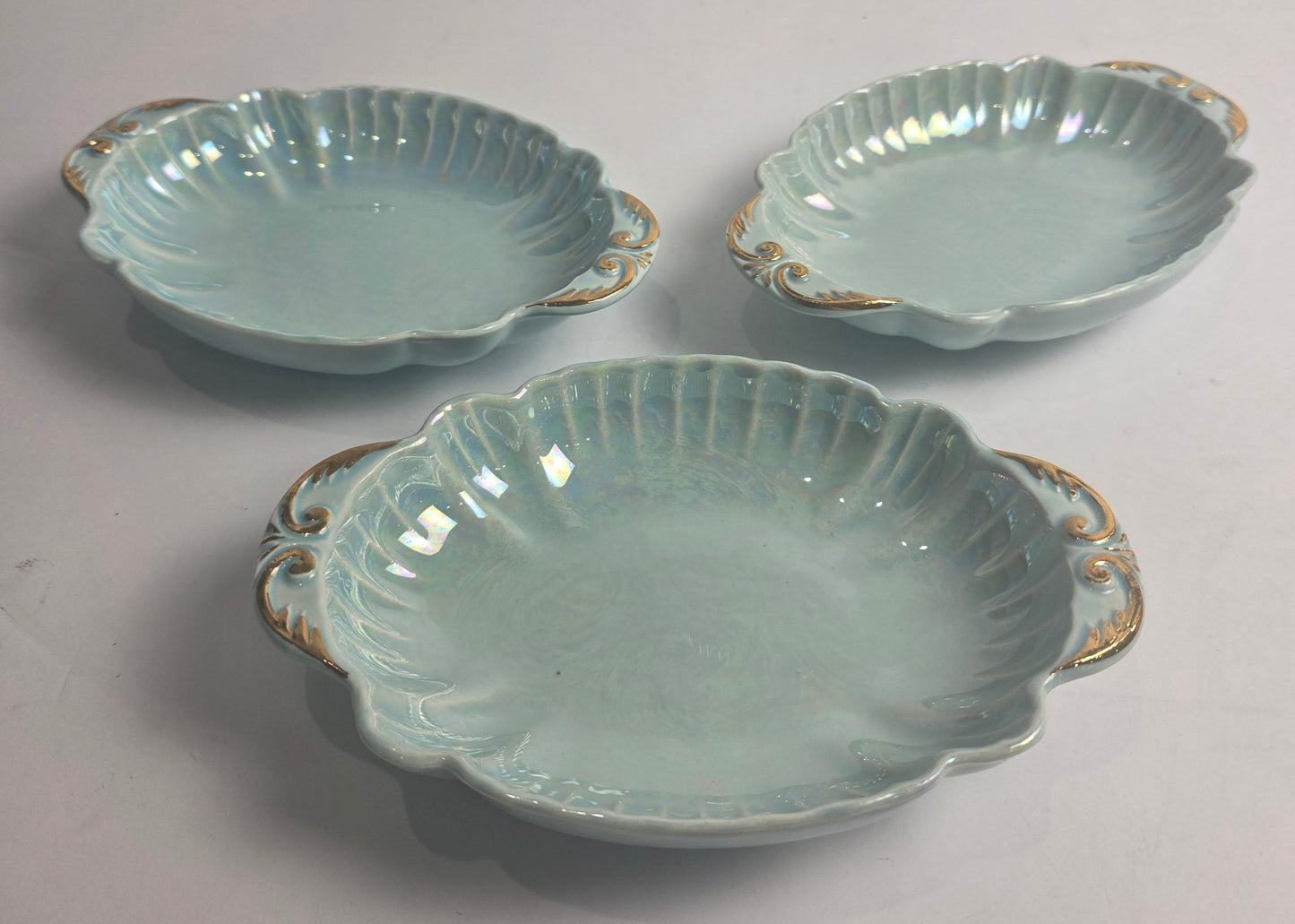 Vtg. CG USA 22K Gold Light Blue Lusterware Trinket Dish