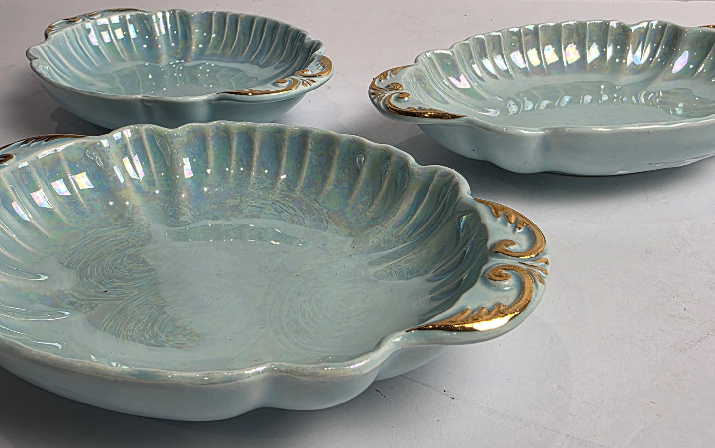 Vtg. CG USA 22K Gold Light Blue Lusterware Trinket Dish