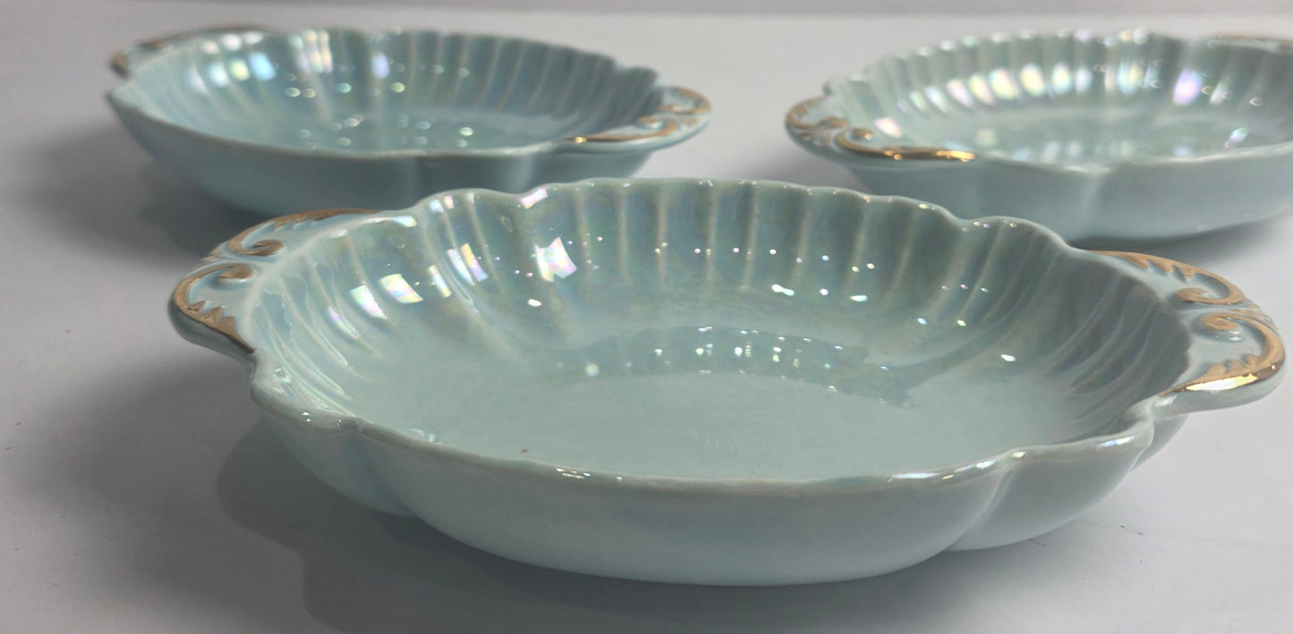 Vtg. CG USA 22K Gold Light Blue Lusterware Trinket Dish