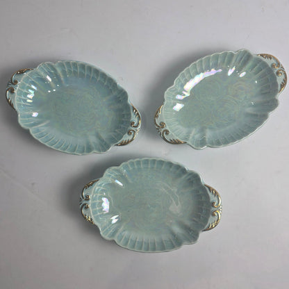 Vtg. CG USA 22K Gold Light Blue Lusterware Trinket Dish
