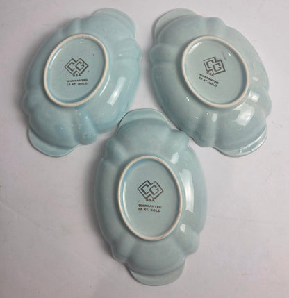 Vtg. CG USA 22K Gold Light Blue Lusterware Trinket Dish