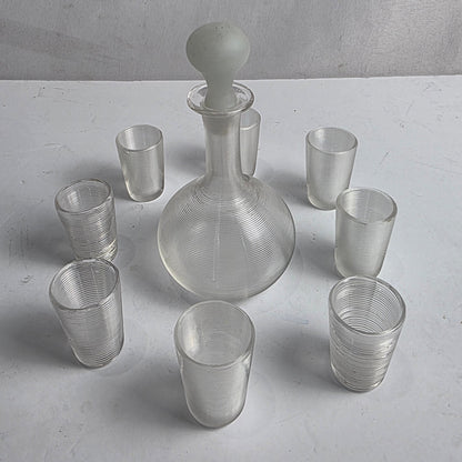 Vtg. Clear Ribbed Glass Decantur/Shot Glass Set (10)