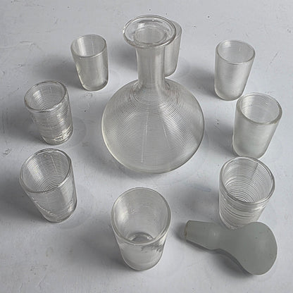Vtg. Clear Ribbed Glass Decantur/Shot Glass Set (10)