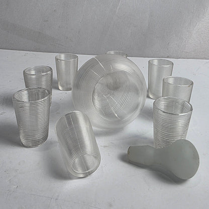 Vtg. Clear Ribbed Glass Decantur/Shot Glass Set (10)