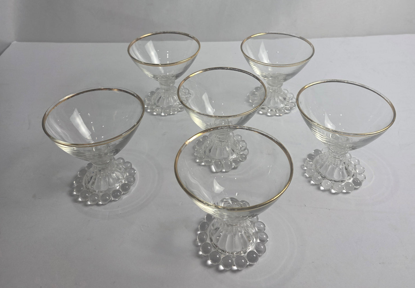Set of 6 Anchor Hocking Berwick Boopie Sorbet Glasses w/ Gold Rim