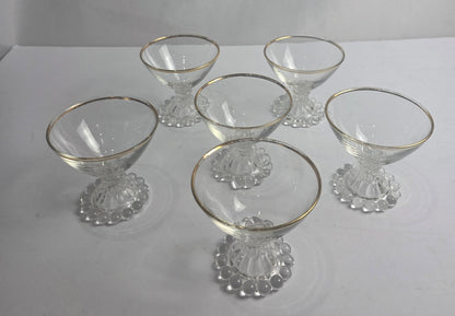 Set of 6 Anchor Hocking Berwick Boopie Sorbet Glasses w/ Gold Rim