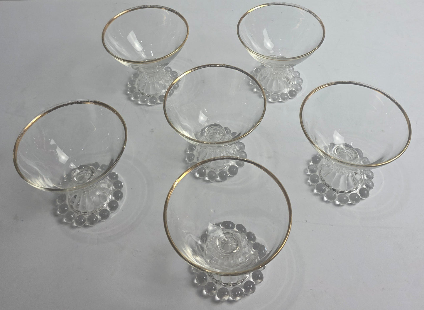 Set of 6 Anchor Hocking Berwick Boopie Sorbet Glasses w/ Gold Rim